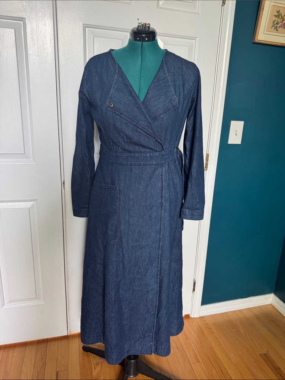 LOFT Dark Blue Denim Wrap Maxi Dress